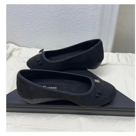 CL By Laundry Womens Size 7W Black Bow Low Wedge Round Heel - Picture 3 of 10